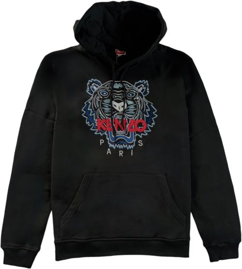 Kenzo Tiger Embroidered Black Pullover Hoodie (US, Alpha, Medium, Regular, Regular, Black)